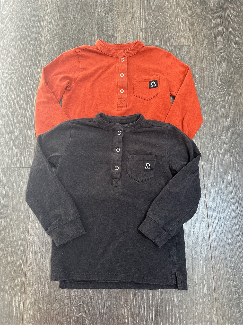 Rags to Raches Long Sleeve Tees in Black and Rust Red